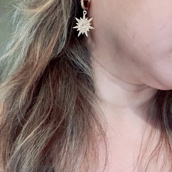 Starburst Rhinestone Hoop Earrings - Picture 10 of 10